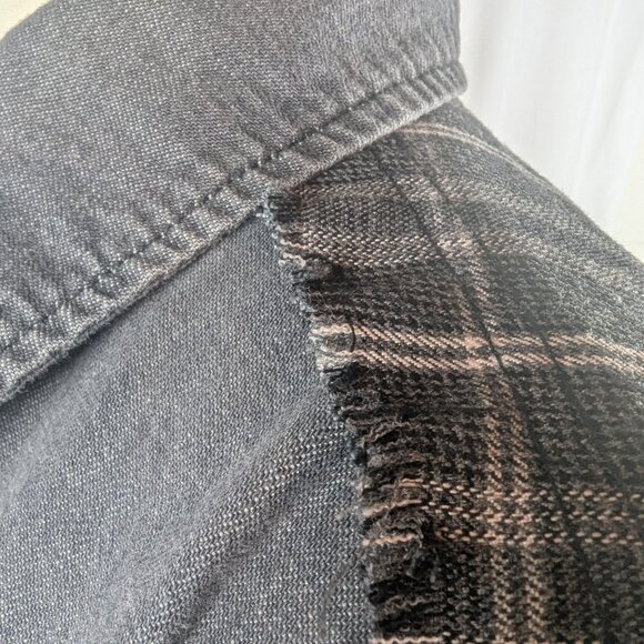 Ulla Popken Black Denim Flannel Snap Front Collared Shirt Raw Hem Plus Sz 16/18 - Picture 6 of 12